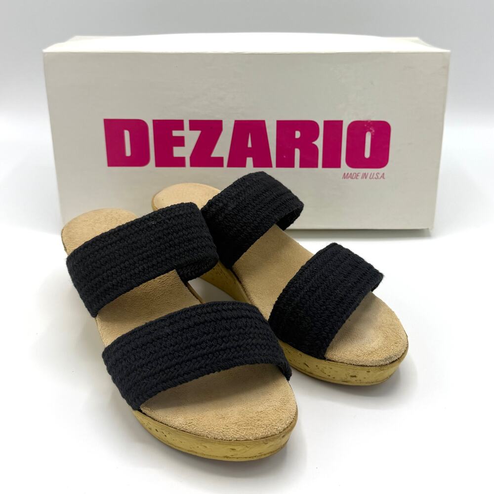 Dezario Black Woven Strap Wedge Slide Sandals Sz 5 Made USA